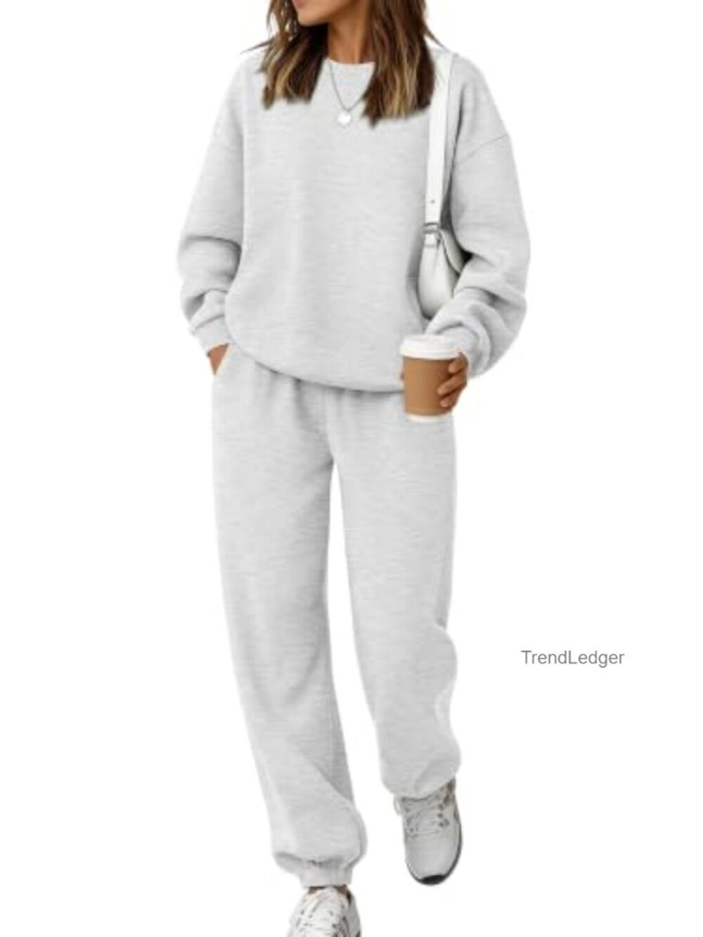 Women's 2 Piece Fleece Sweatsuit Set Crewneck Pullover Jogger Lounge Set